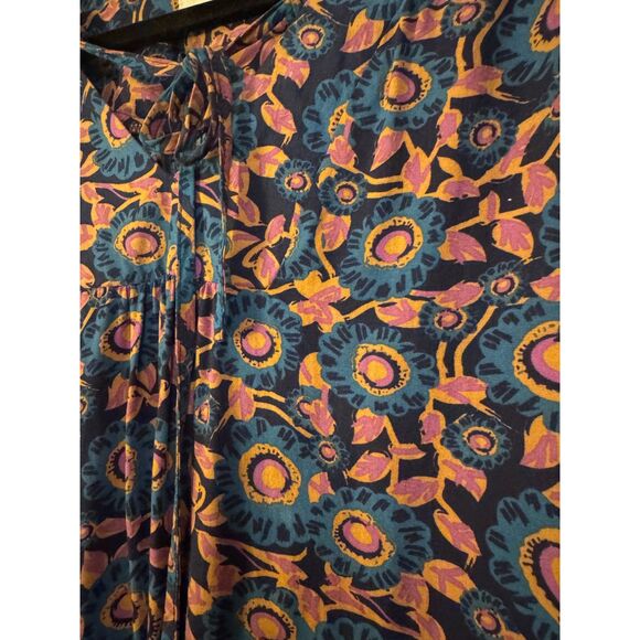 NATURAL LIFE Dress Maxi XL Blue Pink Floral Long Sleeve Tie Neck Side Slit Gypsy - Picture 8 of 14